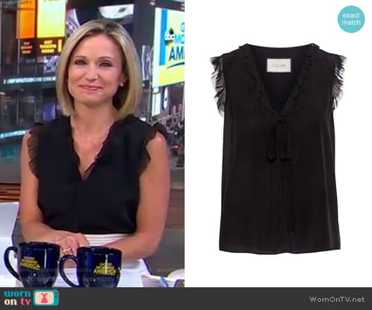 Alexis Jansen V-Neck Ruffle Silk Blouse worn by Amy Robach on Good Morning America