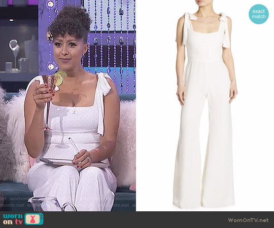 Alexis Lincoln Bow-Detail Microdot Jumpsuit worn by Tamera Mowry on The Real