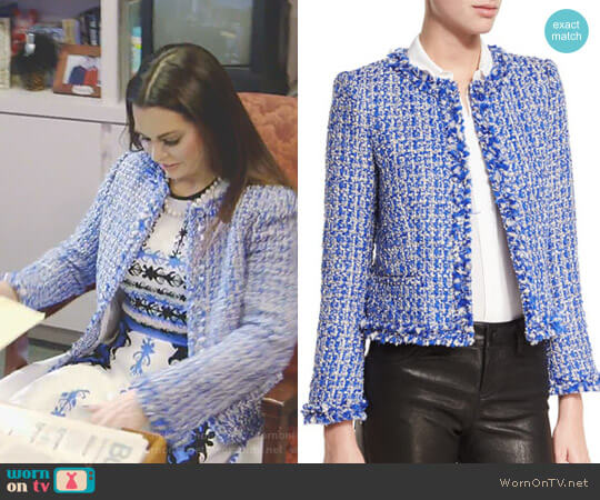 Alice+ Olivia Nila Tweed Frayed-Hem Box Jacket worn by D’Andra Simmons on The Real Housewives of Dallas
