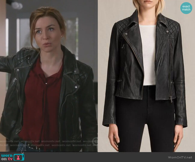 All Saints Cargo Biker Jacket worn by Amelia Shepherd (Caterina Scorsone) on Greys Anatomy