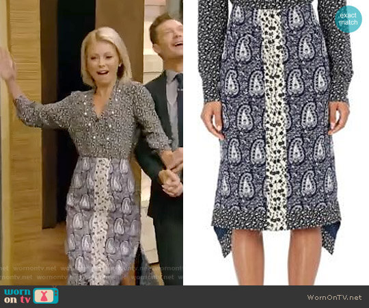 Altuzarra Cyrus Silk Jacquard Printed Skirt worn by Kelly Ripa on Live with Kelly and Mark