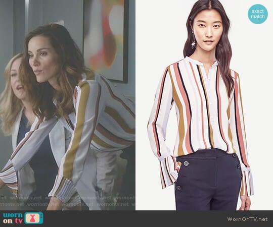 Ann Taylor Stripe Pleated Cuff Blouse worn by Carina DeLuca (Stefania Spampinato) on Greys Anatomy