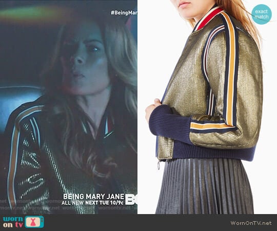 Bcbgmaxazria Andreas Metallic Bomber Jacket worn by Kara Lynch (Lisa Vidal) on Being Mary Jane