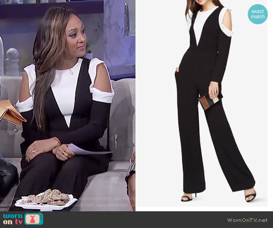 Bcbgmaxazria Barrett Cold-Shoulder Jumpsuit worn by Tamera Mowry on The Real