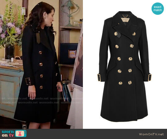 Burberry Leather-trimmed double-breasted wool-blend coat worn by Abby McCarthy (Lisa Edelstein) on Girlfriends Guide to Divorce