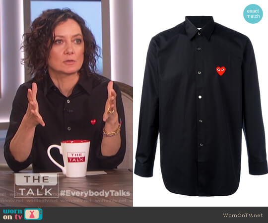 Comme Des Garcons Play Embroidered Heart Shirt worn by Sara Gilbert on The Talk