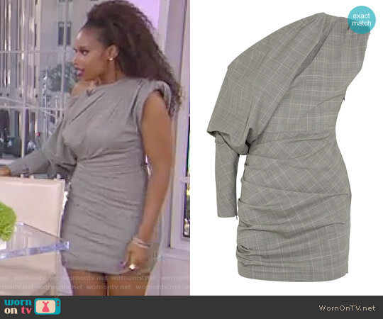 Carmen March One-shoulder Gathered Checked Mini Dress