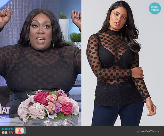 Lane Bryant Dot Mesh Mock-Neck Top worn by Loni Love on The Real