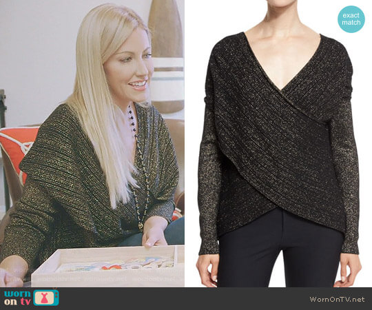 10 Crosby by Derek Lam Cross-Front Metallic Sweater worn by Stephanie Hollman on The Real Housewives of Dallas