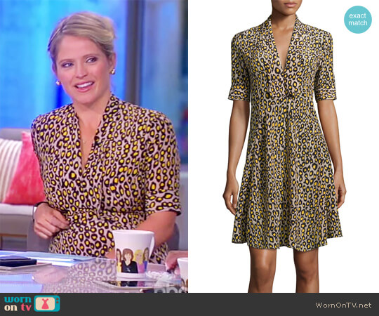 Derek Lam Leopard-Print Short-Sleeve Dress worn by Sara Haines on The View