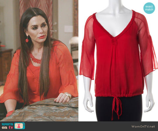 Diane von Furstenberg Silk Ruffled Blouse Top worn by D’Andra Simmons on The Real Housewives of Dallas