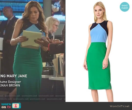 Diane von Furstenberg Sleeveless Midi Dress in Green Envy worn by Kara Lynch (Lisa Vidal) on Being Mary Jane