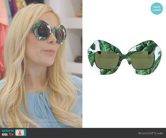 Dolce & Gabbana Botanical Garden Banana Leaf Green Sunglasses worn by Kameron Westcott on The Real Housewives of Dallas