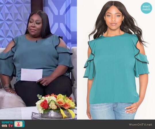 Eloquii Cold Shoulder Ruffle Blouse worn by Loni Love on The Real