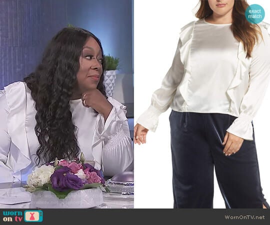 Elvi Satin Ruffle Top worn by Loni Love on The Real