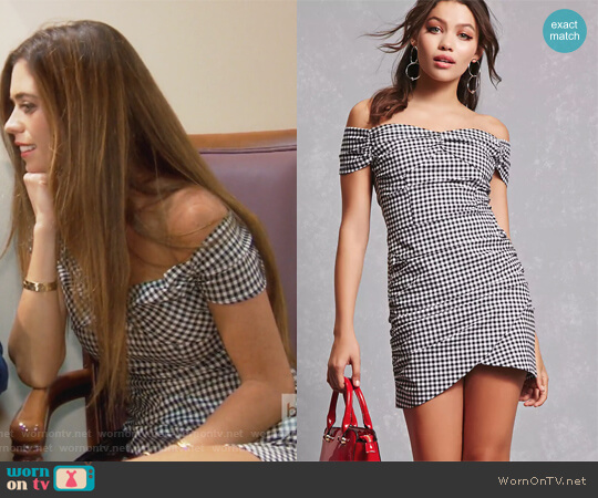 Forever 21 Gingham Off-the-Shoulder Dress worn by Lydia McLaughlin on The Real Housewives of Orange County