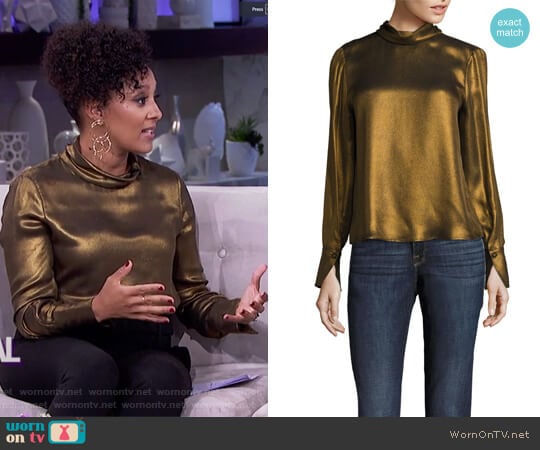 Frame Concealed Lurex Blouse worn by Tamera Mowry on The Real