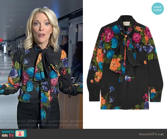 Gucci Pussy-Bow Floral Print Silk Blouse worn by Megyn Kelly on Today