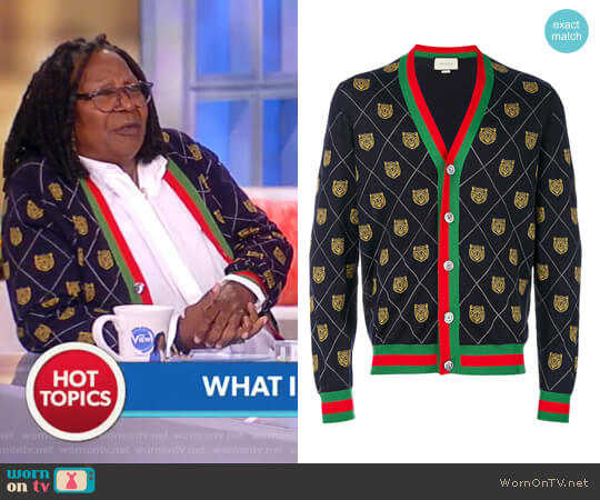 Gucci Tiger Argyle Wool Cardigan worn by Whoopi Goldberg on The View