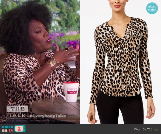 INC International Concepts Printed Zip-Pocket Blouse worn by Sheryl Underwood on The Talk
