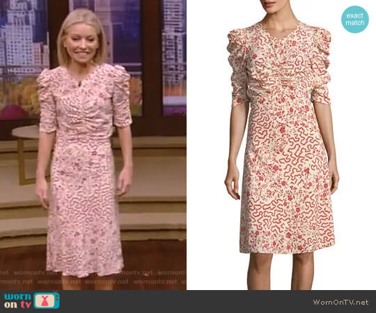 Isabel Marant Gresham Ruched Half-Sleeve Dress worn by Kelly Ripa on Live with Kelly and Mark