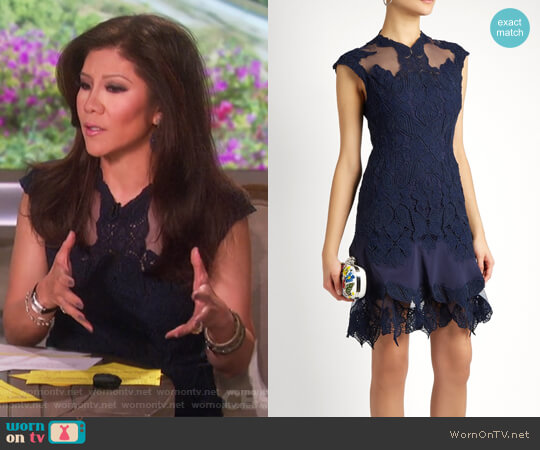 Jonathan Simkhai Mesh-insert fluted-hem lace dress worn by Julie Chen on The Talk