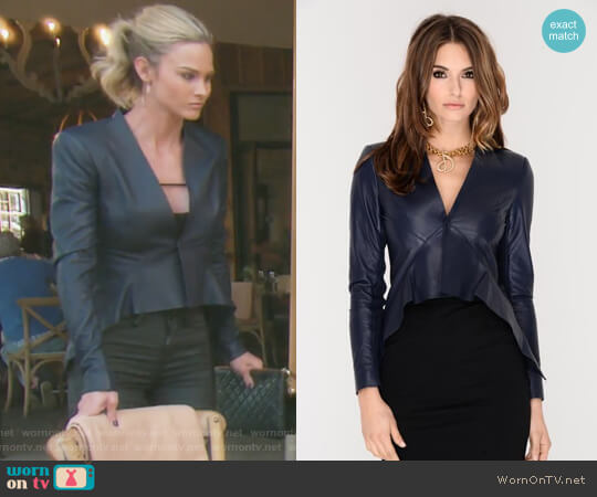 J.Dosi Gia Peplum Leather Jacket worn by Meghan King Edmonds on The Real Housewives of Orange County
