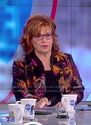Joy’s black floral bomber jacket on The View