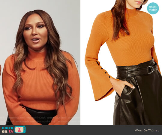 Karen Millen Bell Sleeve Ribbed Sweater worn by Adrienne Houghton on The Real