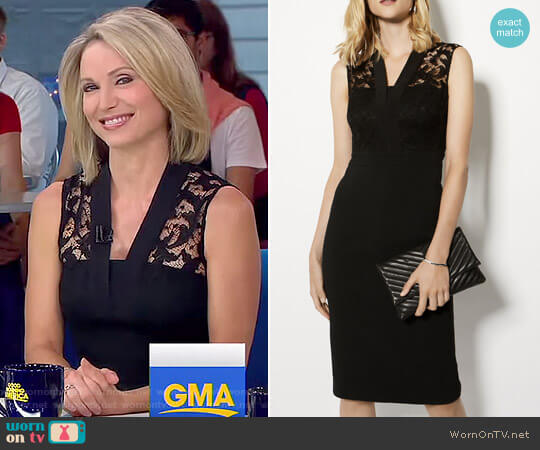 Karen Millen Lace V-Neck Plunge Dress worn by Amy Robach on Good Morning America