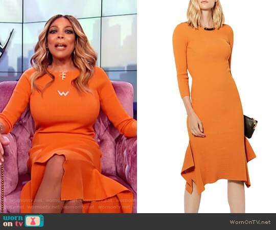 Karen Millen Frill Hem Knitted Midi Dress worn by Wendy Williams on The Wendy Williams Show