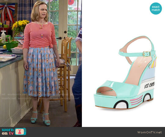 Kate Spade Dotty Ice Cream Wedge Sandal worn by Kimmy Gibbler (Andrea Barber) on Fuller House