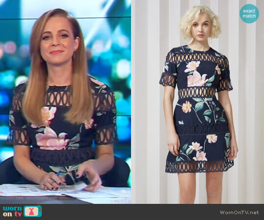 Keepsake Whispers Dress in Navy Garden Floral worn by Carrie Bickmore on The Project
