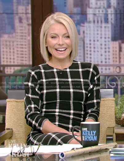 Kelly’s black grid dress on Live with Kelly and Ryan