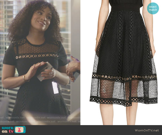 Maje Jenner Lace Midi Skirt worn by Aaliyah Luckett (Raney Branch) on Being Mary Jane