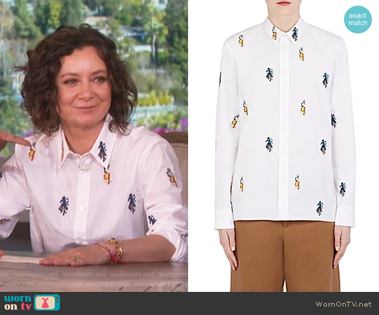 Marni Sally Smart Embroidered Cotton Shirt worn by Sara Gilbert on The Talk