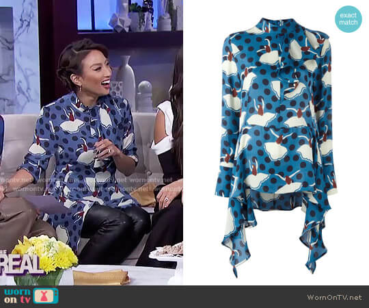 Marni Ballerina Print Draped Blouse worn by Jeannie Mai on The Real