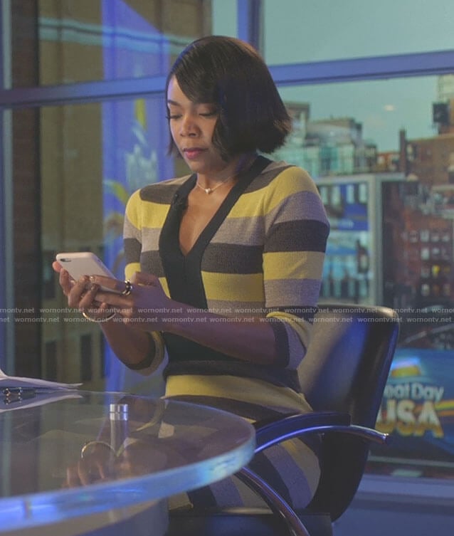 Mary Jane’s yellow and grey striped dress on Being Mary Jane