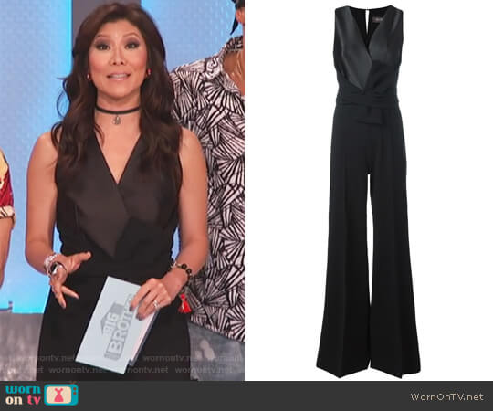 Max Mara Black silk blend V neck jumpsuit worn by Julie Chen on Big Brother