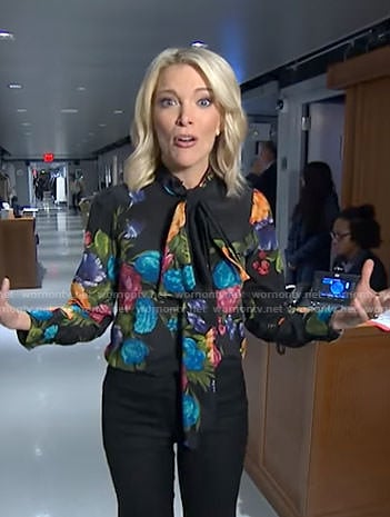 Megyn’s black floral bow blouse on Megyn Kelly Today