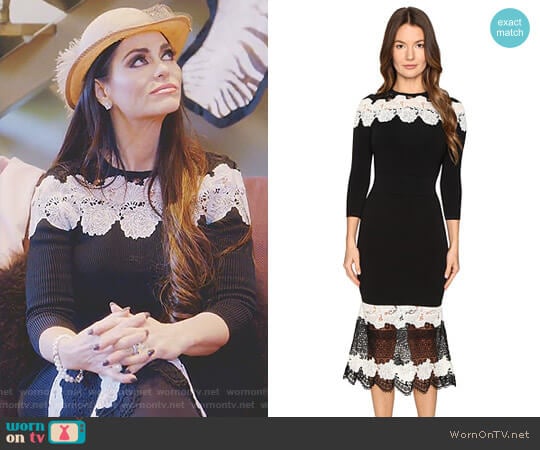 Yigal Azrouel Mod Lace Combo Knit Dress worn by D’Andra Simmons on The Real Housewives of Dallas