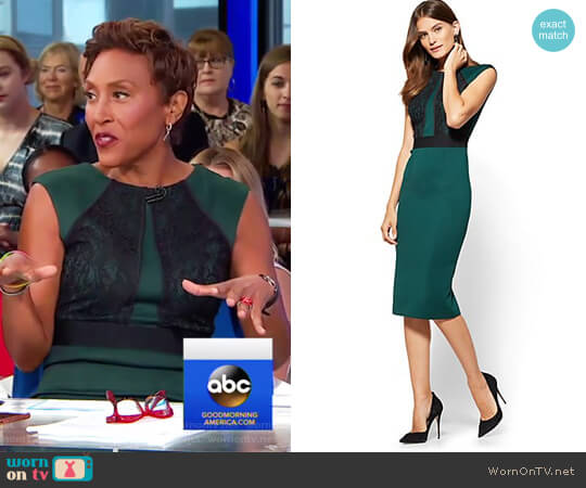New York & Company Lace Detail Sheath Dress worn by Robin Roberts on Good Morning America