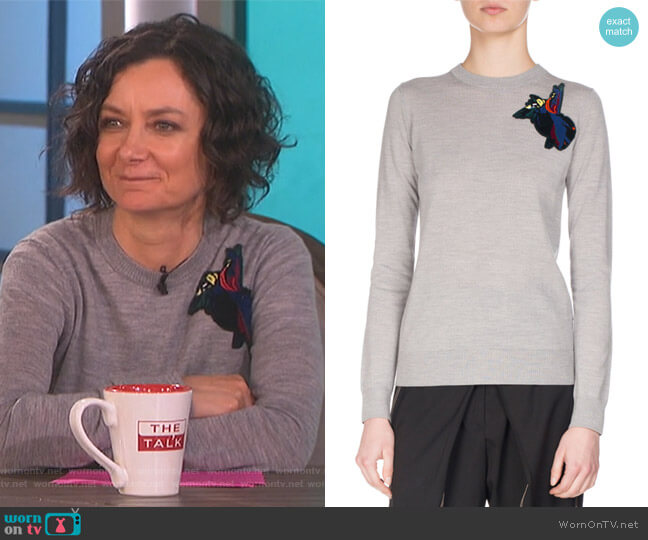 Proenza Schouler Embroidered-Patch Wool Sweater worn by Sara Gilbert on The Talk