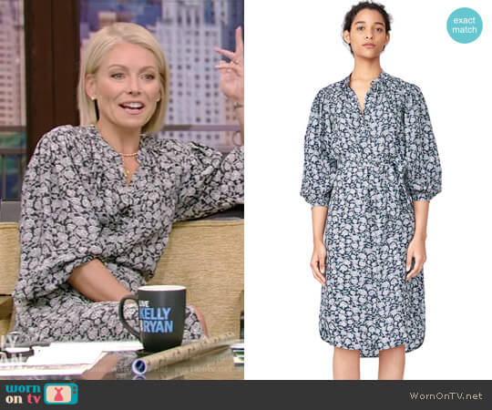 Rebecca Taylor Capucine Floral Hammered Silk Shirtdress worn by Kelly Ripa on Live with Kelly and Mark