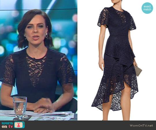 Rebecca Vallance Tiered Corded Lace Midi Dress worn by Natarsha Belling on The Project