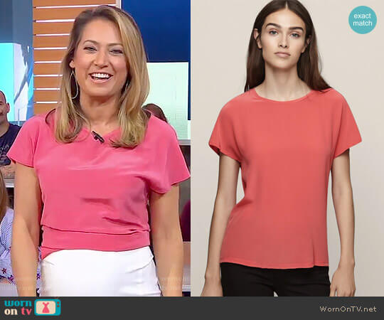 Reiss Tia Silk Front T-Shirt in Lotus Red worn by Ginger Zee on Good Morning America