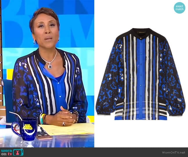 Robert Cavalli Printed Silk Blouse worn by Robin Roberts on Good Morning America