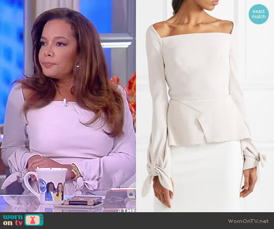 Roland Mouret Wicklow knotted textured-crepe peplum top worn by Sunny Hostin on The View