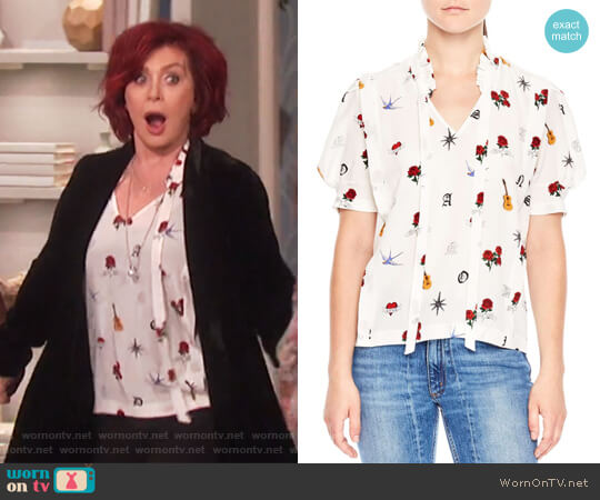Sandro Tattoo Print Silk Shirt worn by Sharon Osbourne on The Talk
