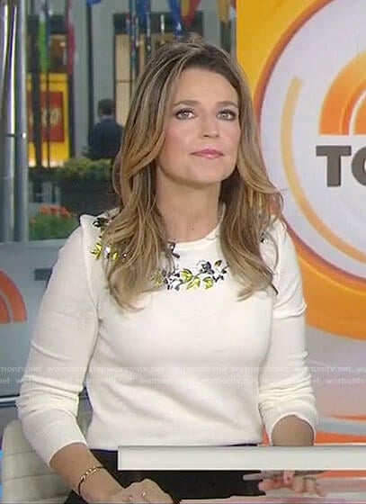 Savannah’s white floral embellished sweater on Today